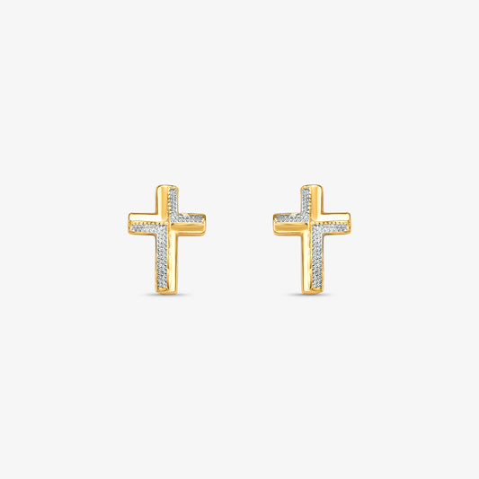 Brinco Cruz Bicolor em Ouro 18K