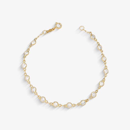 Pulseira Infantil com Pedras Brancas em Ouro Amarelo 18K