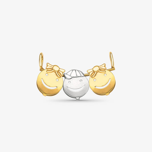 Pingente Canga 2 Meninas 1 Menino em Ouro Amarelo e Branco 18K