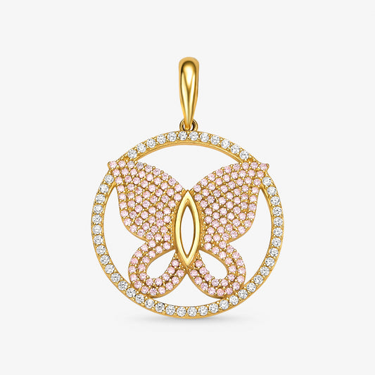 Pingente Borboleta com Pedras M em Ouro Amarelo 18K