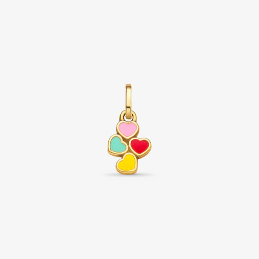 Pingente Corações Esmaltados Colorido em Ouro Amarelo 18K