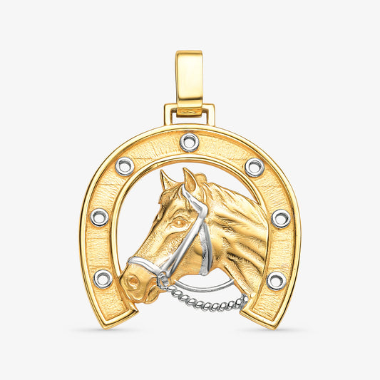 Pingente Cavalo com Ferradura Bicolor em Ouro 18K