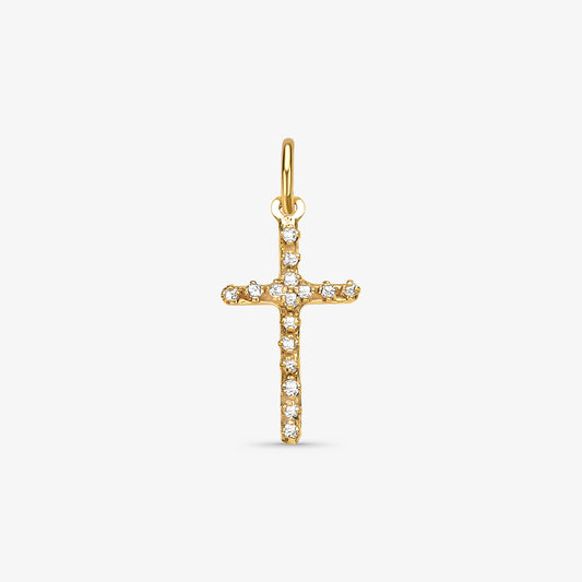 Pingente Cruz com Diamantes em Ouro Amarelo 18K