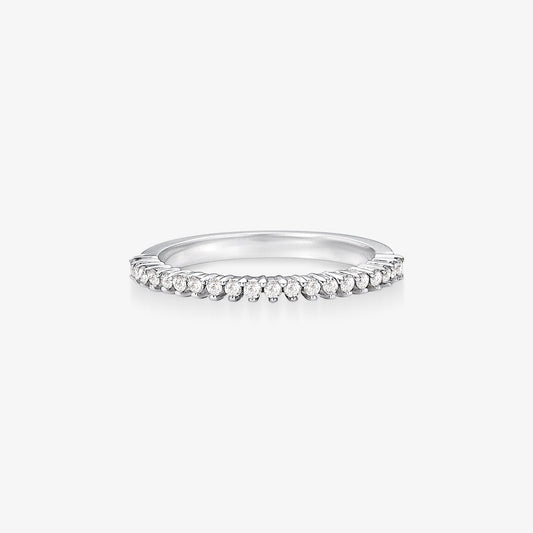 Anel Meia Aliança em Ouro Branco 18K com Diamantes