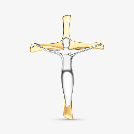 Pingente Cruz Bicolor com Cristo e Diamantes em Ouro 18K
