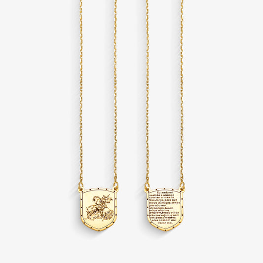 Escapulário São Jorge Escudo P com 65cm em Ouro Amarelo 18K