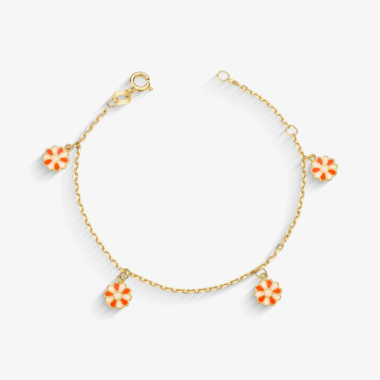 Pulseira Infantil 4 Margaridas em Ouro Amarelo 18K
