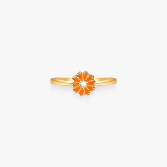 Anel Infantil Flor Laranja em Ouro Amarelo 18K