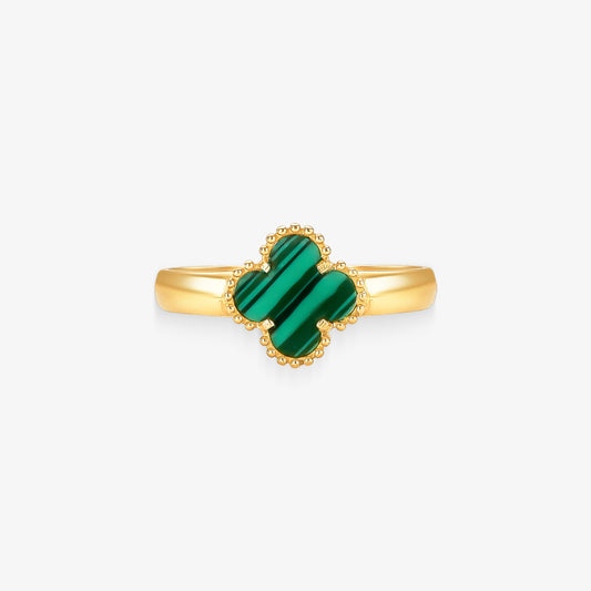 Anel Trevo Verde em Ouro Amarelo 18K