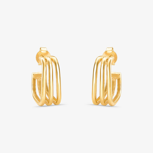 Brinco Argola Quadrada 3 Fios em Ouro Amarelo 18K