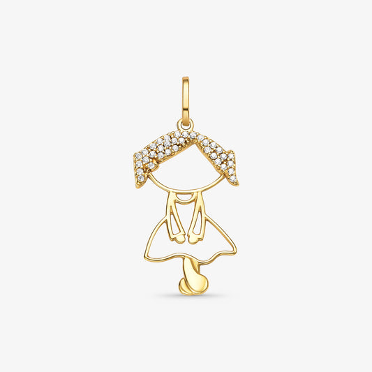 Pingente Menina Vazada com Pedra em Ouro Amarelo 18K