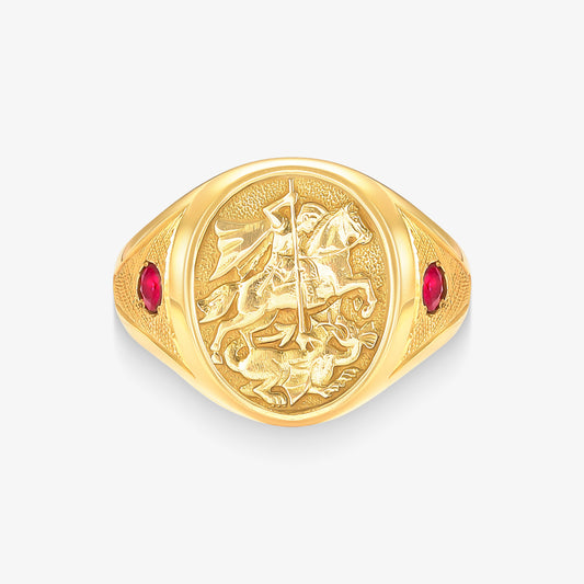 Anel São Jorge com Rubi Natural em Ouro Amarelo 18K