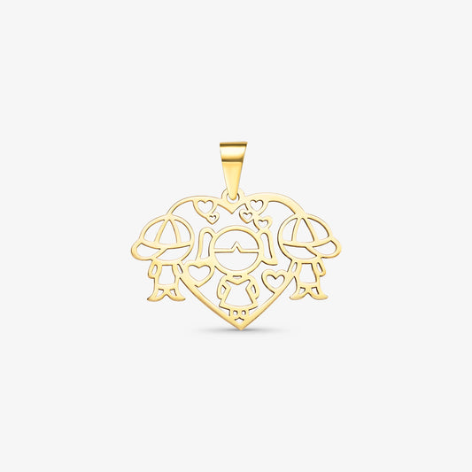 Pingente Dois Meninos e Uma Menina em Ouro Amarelo 18K