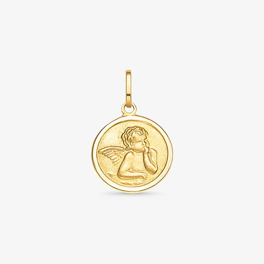 Pingente Medalha M Anjo Pensador em Ouro Amarelo 18K