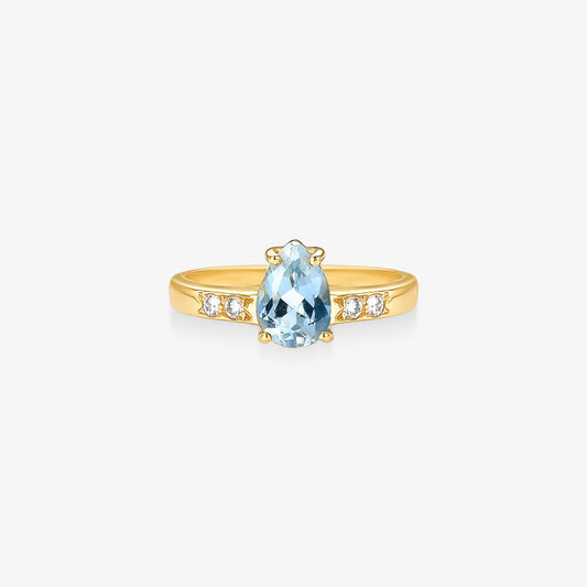 Anel com Água Marinha e Diamantes Naturais em Ouro Amarelo 18K