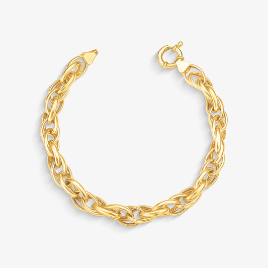 Pulseira Elos Duplos em Ouro Amarelo 18K, 19cm