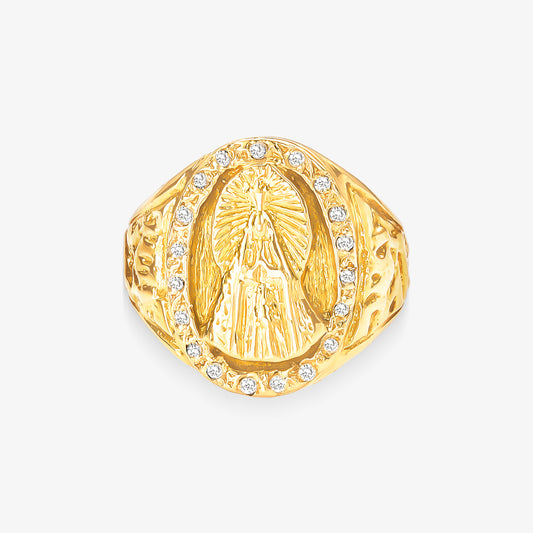 Anel N. Sra. Aparecida com Diamantes Naturais em Ouro Amarelo 18K