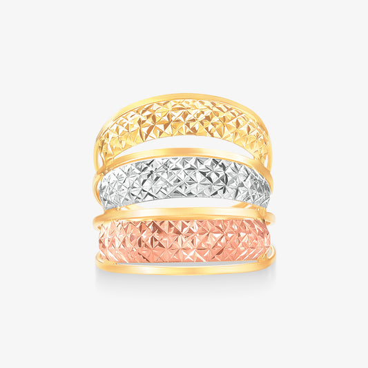 Anel Tricolor Estamparia Ouro Amarelo 18K
