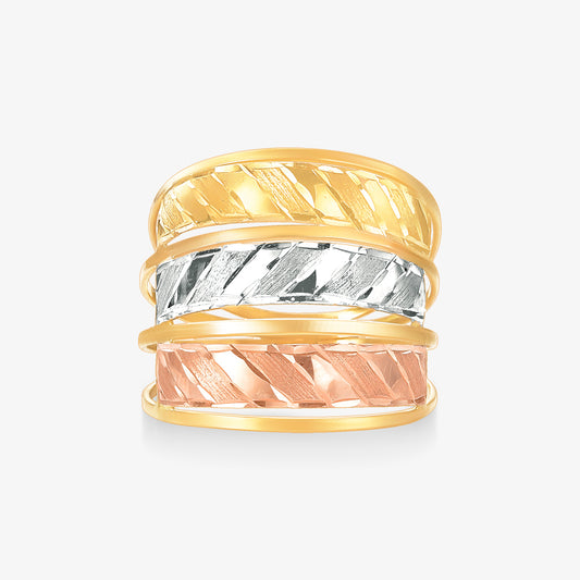 Anel Estamparia Tricolor em Ouro Amarelo 18K