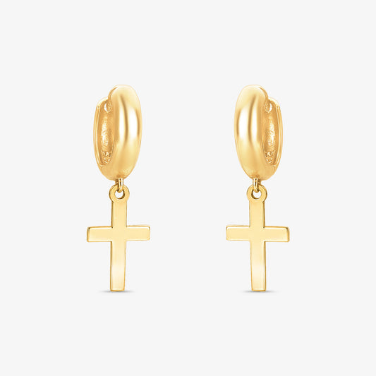 Brinco Argola com Cruz em Ouro Amarelo 18K