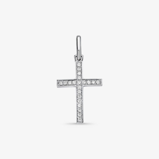 Pingente Cruz com Diamantes em Ouro Branco 18K