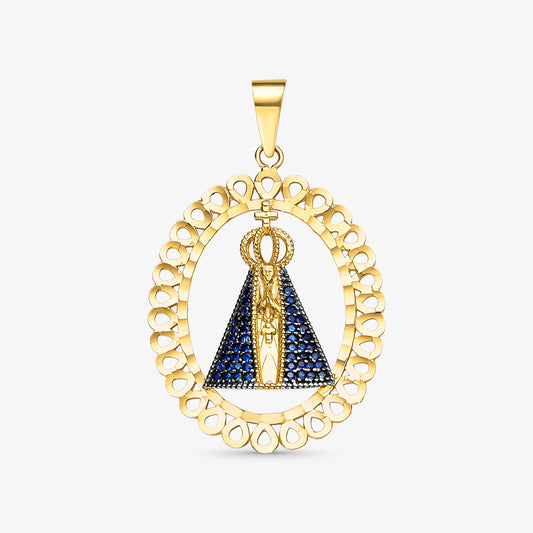 Pingente N.Sra Aparecida com Pedras em Ouro Amarelo 18K