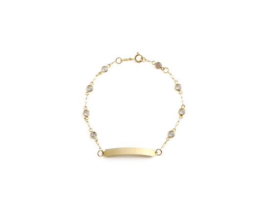 Pulseira chapinha infantil 15cm 8zirconia branca 1,35g ouro18k750