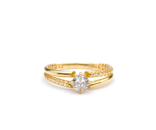 Anel solitario zirconia trabalhado 2,50g ouro 18k750
