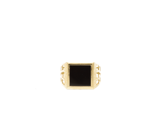 Anel estamparia zirconia preta 4,40g ouro 18k750