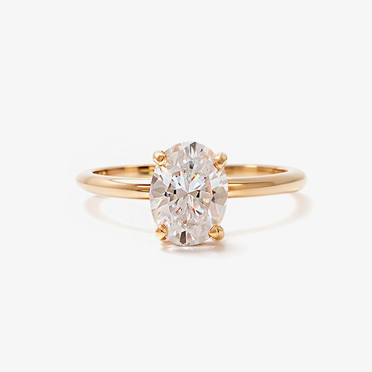 Anel Solitário Oval com Zircônia em Ouro Amarelo 18K