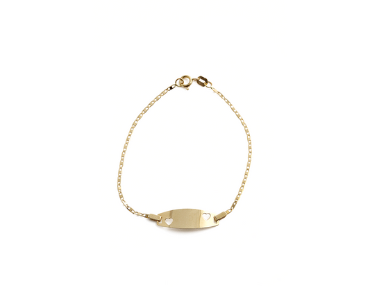 Pulseira infantil piastrine chapinha 2coracoes 15cm 1,15g ouro18k750