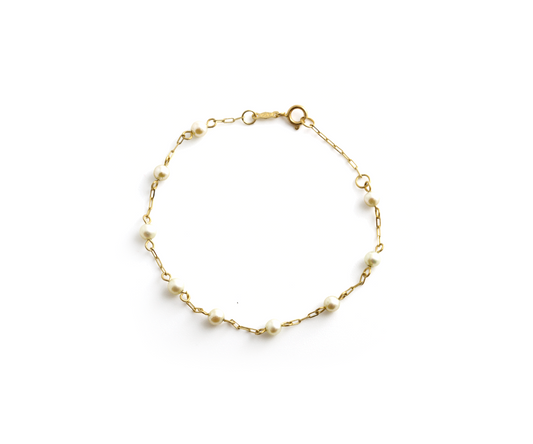 Pulseira infantil 15cm perola natural 1,15g ouro 18k750