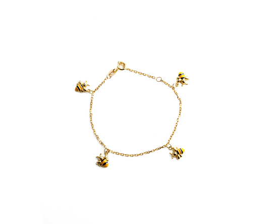 Pulseira abelha esmaltada 14cm 1,30g ouro amarelo 18k750