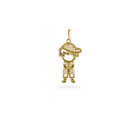 Pingente menino vazado zirconia branca 1.15g ouro 18k750
