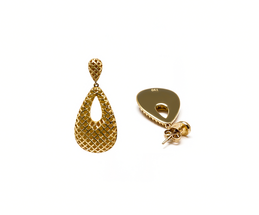 Brinco gota vazado estamparia 4,95g ouro 18K