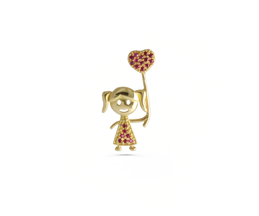 Pingente menina balao coracao zirconia 1,35g ouro 18k750