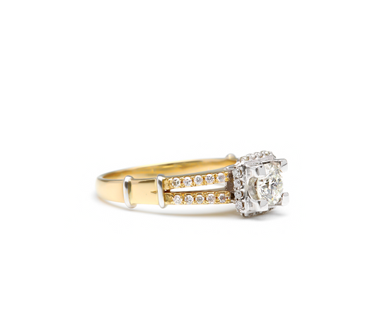 Anel Solitário T.Eiffel 4,74g C=0,50 21Diamantes=0,70CT K/VS Ouro Bicolor18k750