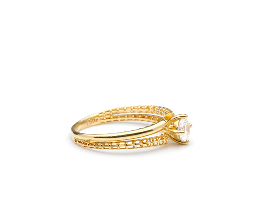 Anel solitario zirconia trabalhado 2,50g ouro 18k750