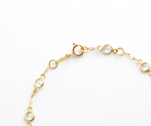 Pulseira chapinha infantil 15cm 8zirconia branca 1,35g ouro18k750