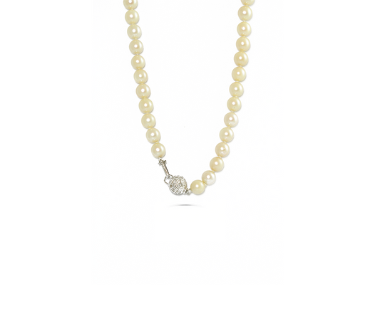 Colar 45cm com Perolas e 50Diamantes Naturais 40,16g Ouro Branco 18K750 JM 1,65