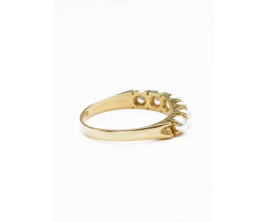 Anel meia alianca perola natural 2,50g ouro 18k750