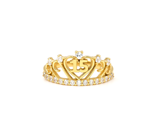 Anel Coroa de Debutante 15 Anos em Ouro Amarelo 18K