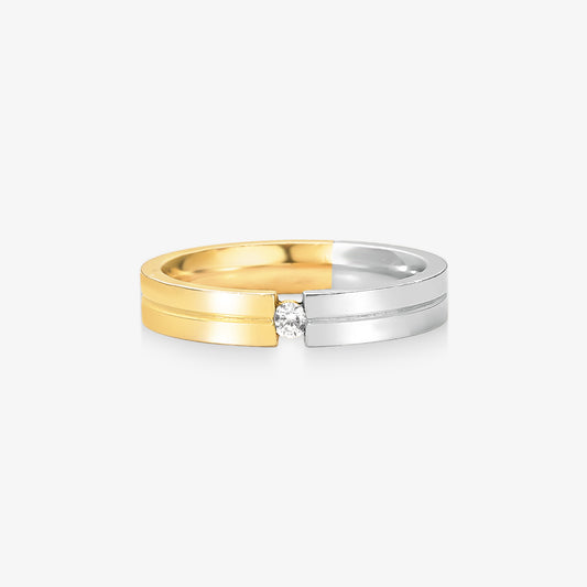 Aliança Bicolor Comfort  com Pedras em Ouro 18K, 3,90mm