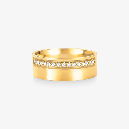 Aliança Real Comfort com Pedras em Ouro Amarelo 18K, 7mm