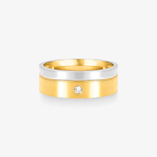 Aliança Amanhecer Comfort Bicolor com Pedras em Ouro 18K, 6,90mm