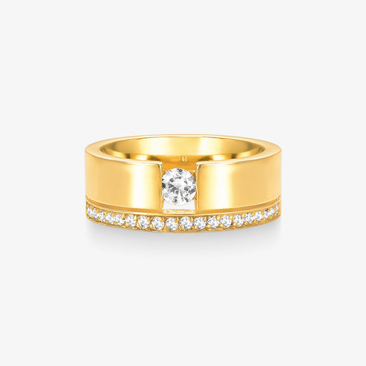 Aliança Destino Comfort com Pedras em Ouro Amarelo 18K, 7mm