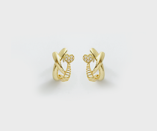 Brinco Trabalhado c/ Coração Zirconia 2.85g Ouro Amarelo 18K750