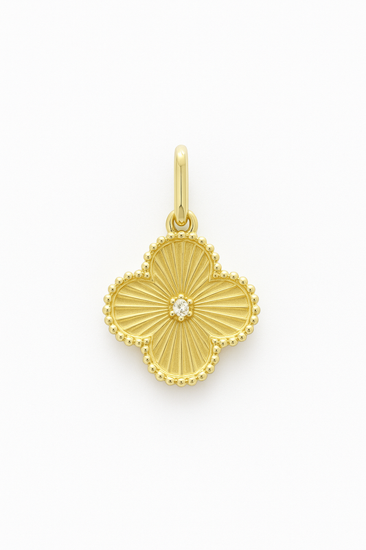 PING 2,3G TREVO TRABALHADO C/ ZIRC OURO AMARELO 18K 750