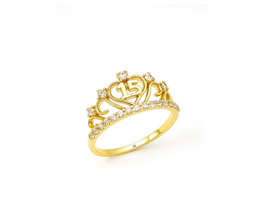 Anel Coroa de Debutante 15 Anos em Ouro Amarelo 18K