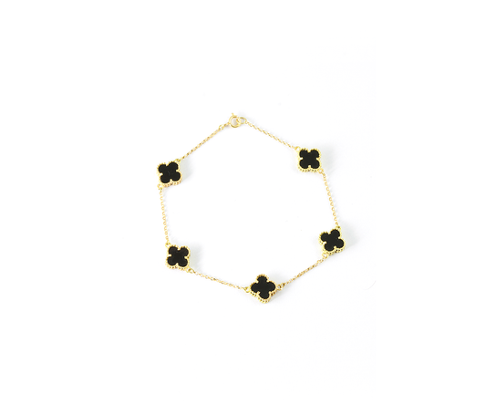 Pulseira Trevo com Onix em Ouro Amarelo 18K